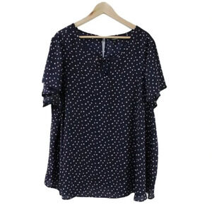 TORRID 3 navy double dot keyhole neckline A line blouse with flutter cap sleeves